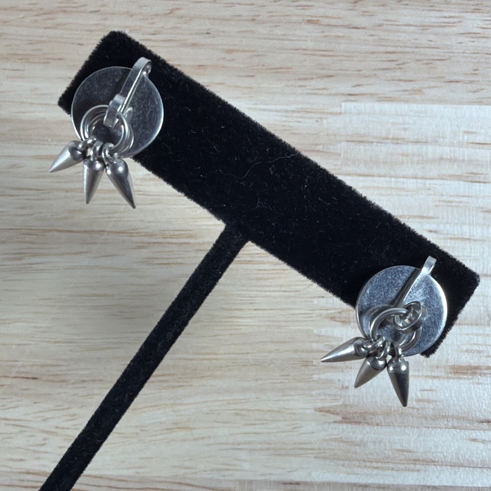 Vintage Silver Tone Spike Screwback Earrings Disc Goth Alternative